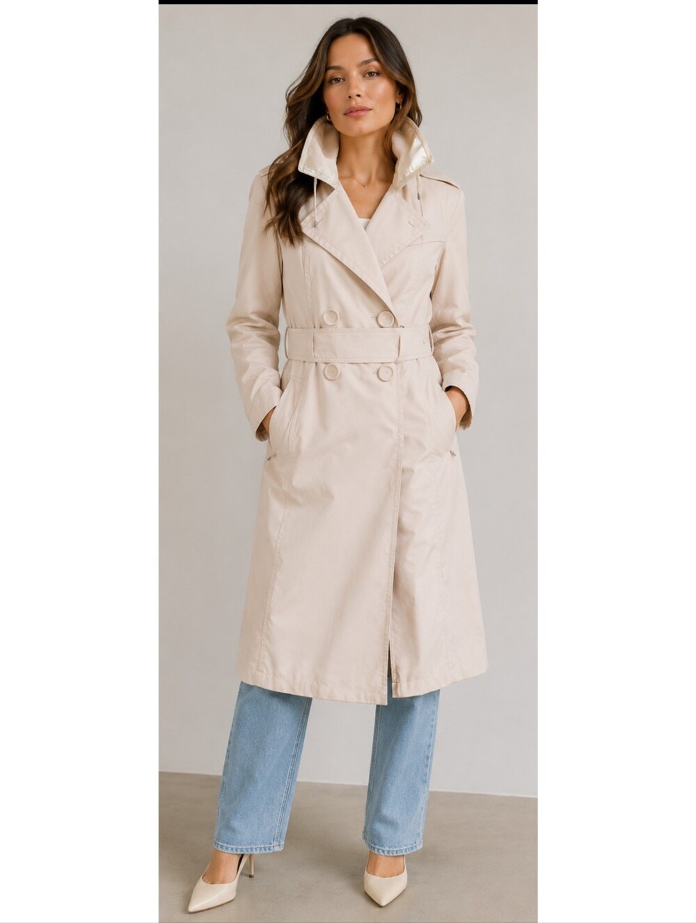 Sportmax Italy Max Mara trench coat double breasted Khaki Tab Sleeve size US 4